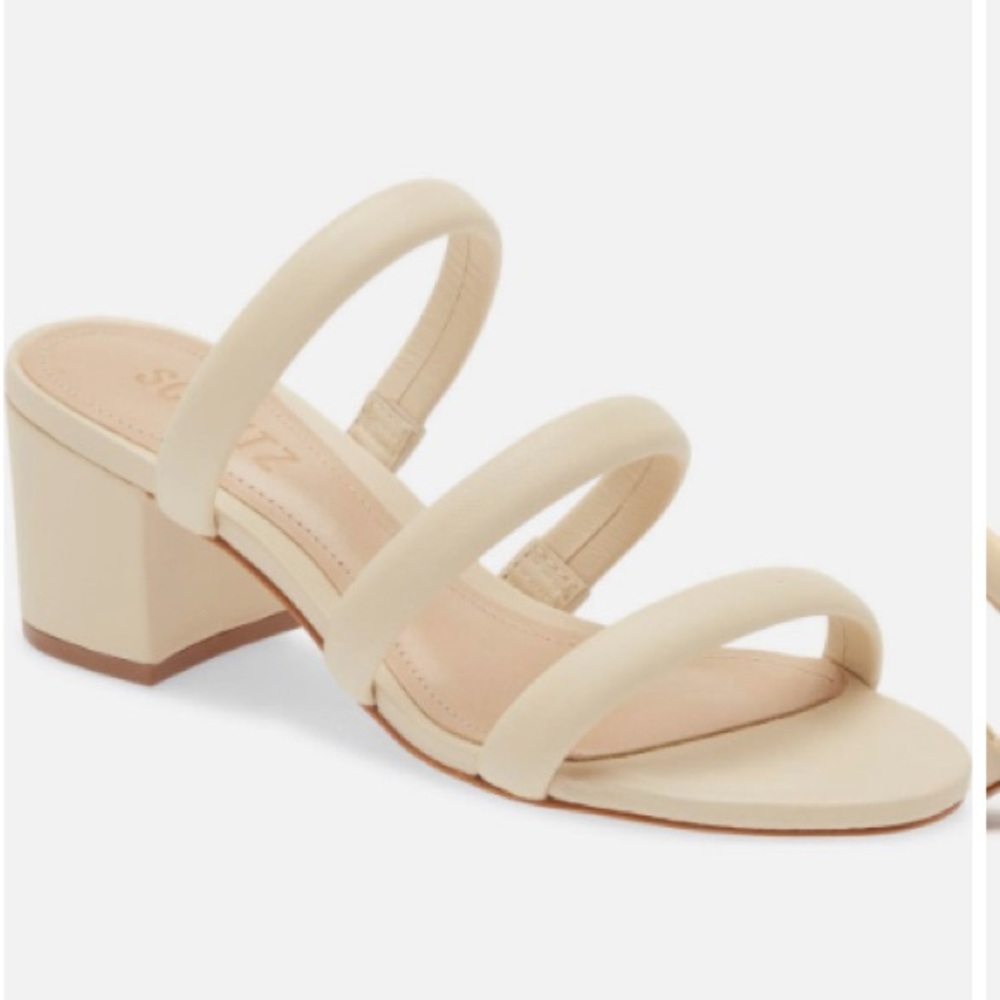 NWT cream Schutz Olly mid block nappa leather sandal in eggshell Size 9.5
